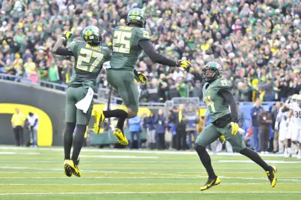 The Oregon defense will look to celebrate at home this Saturday.