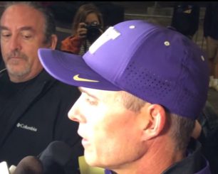 UW Coach Chris Petersen faces the Boise press corps after Hapless Hounds fall to Smurfs.
